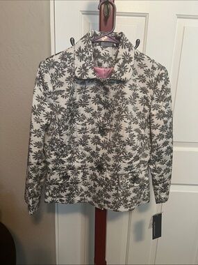 Hillard & Hanson Black and White Floral Jean Jacket
